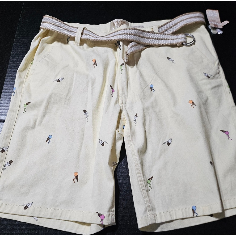 Raw Yarn Industries Shorts Mens 38 Yellow Stretch Twill Ice Cream Print New‎ NWT